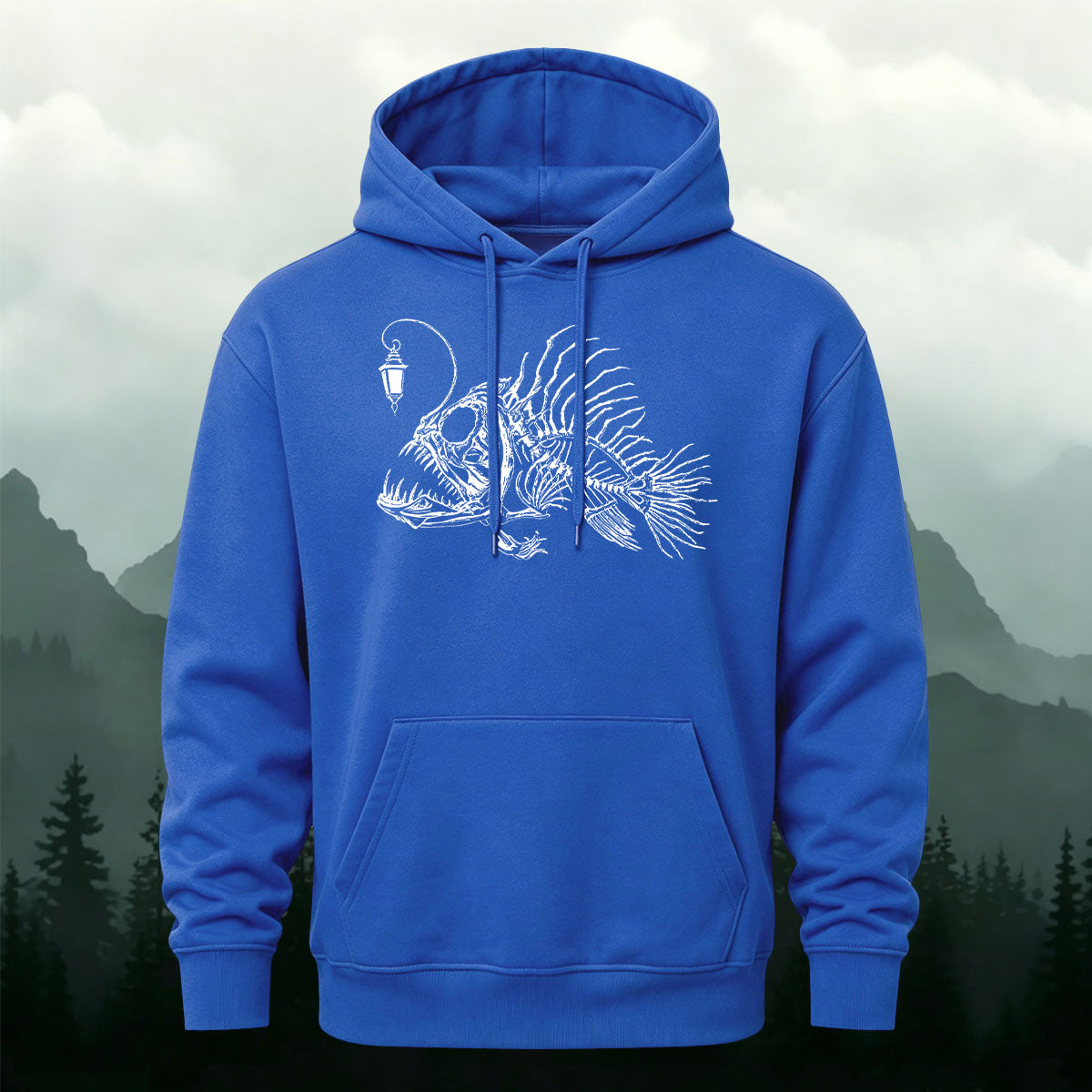 Cotton Blend Minimalist Lantern Fish Casual Hoodie