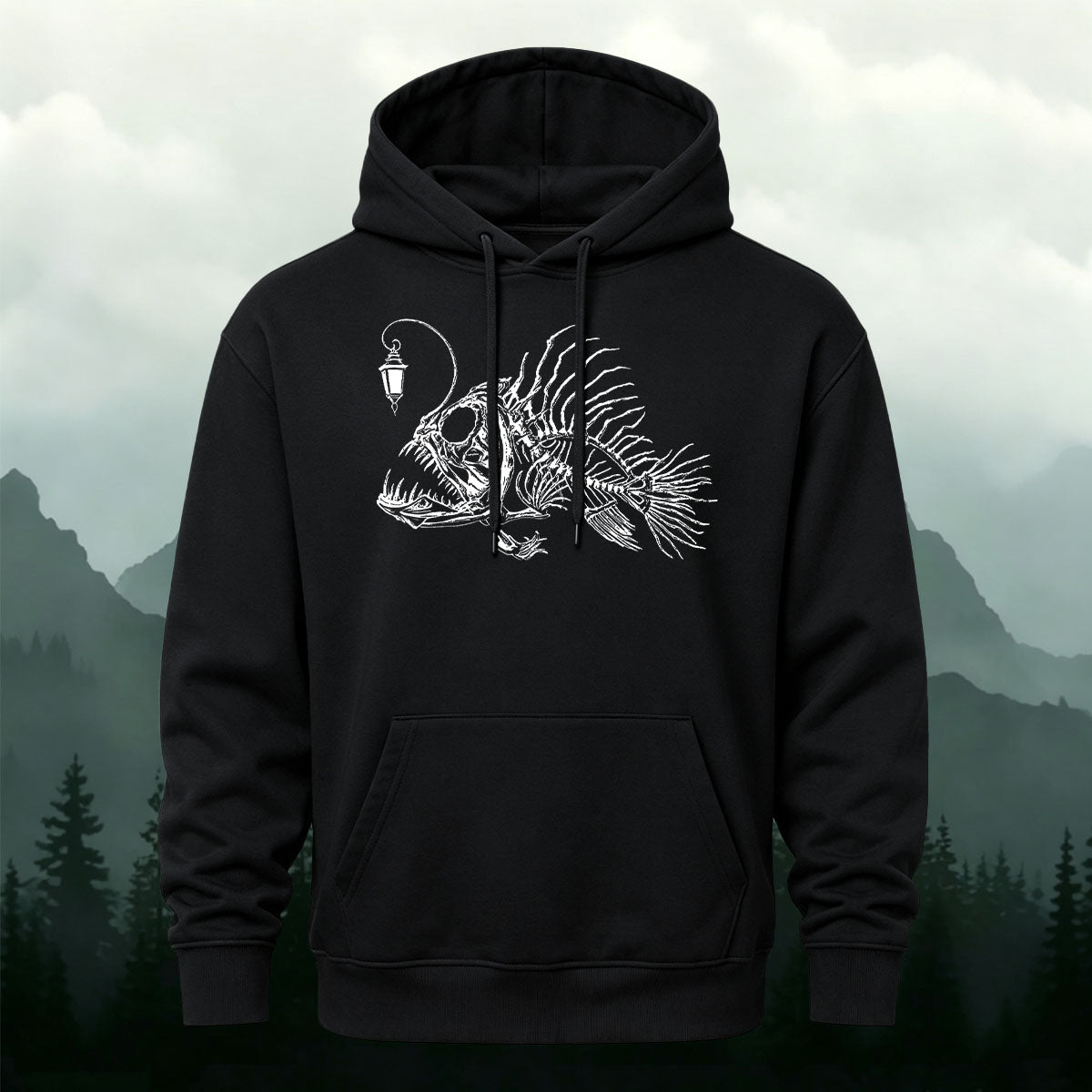 Cotton Blend Minimalist Lantern Fish Casual Hoodie