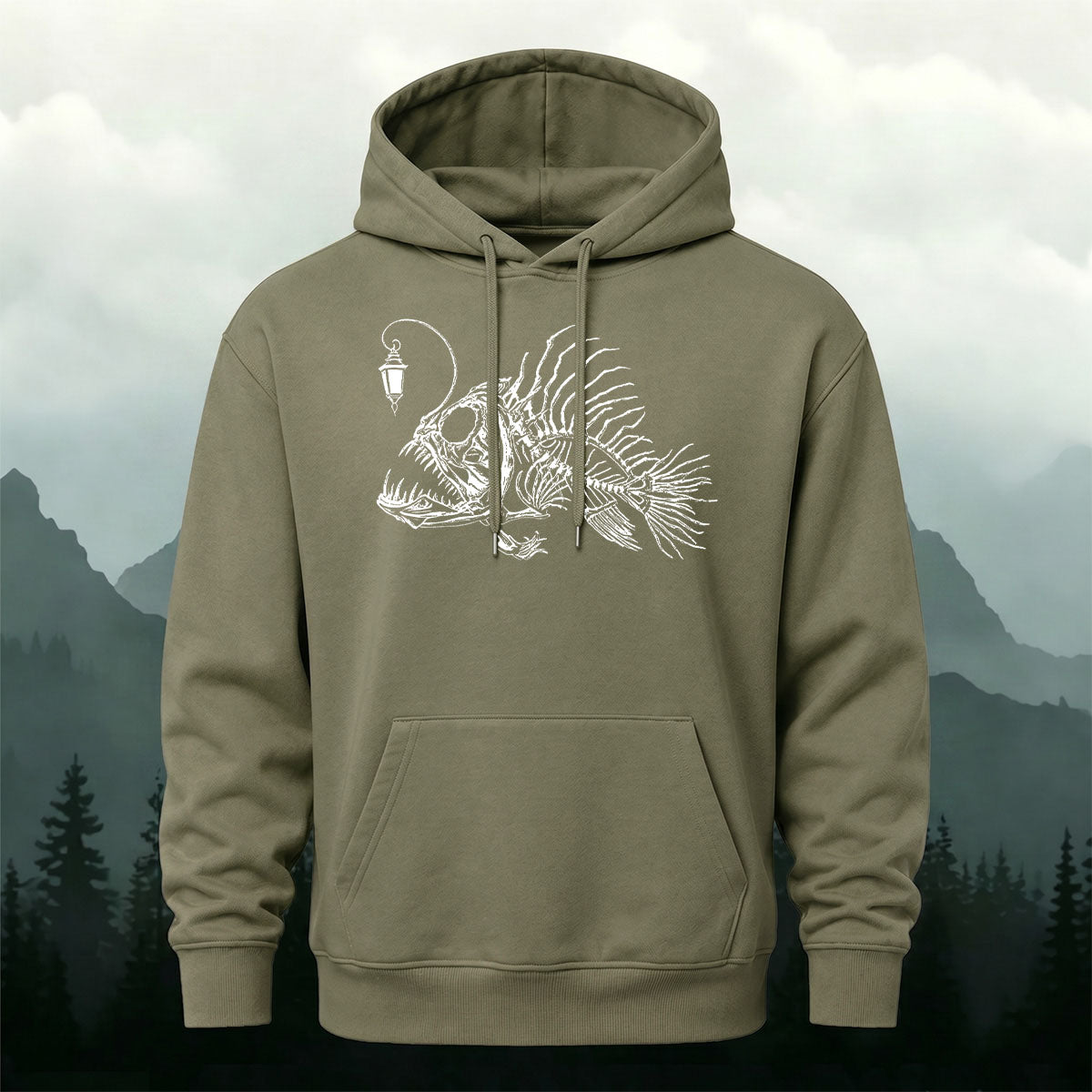 Cotton Blend Minimalist Lantern Fish Casual Hoodie