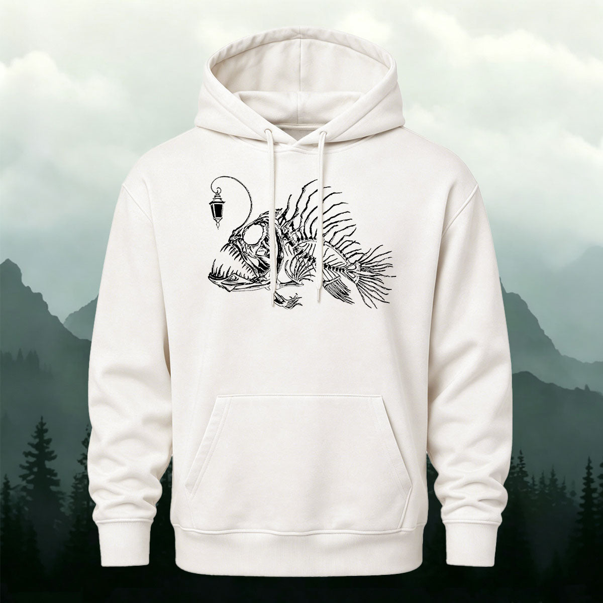 Cotton Blend Minimalist Lantern Fish Casual Hoodie