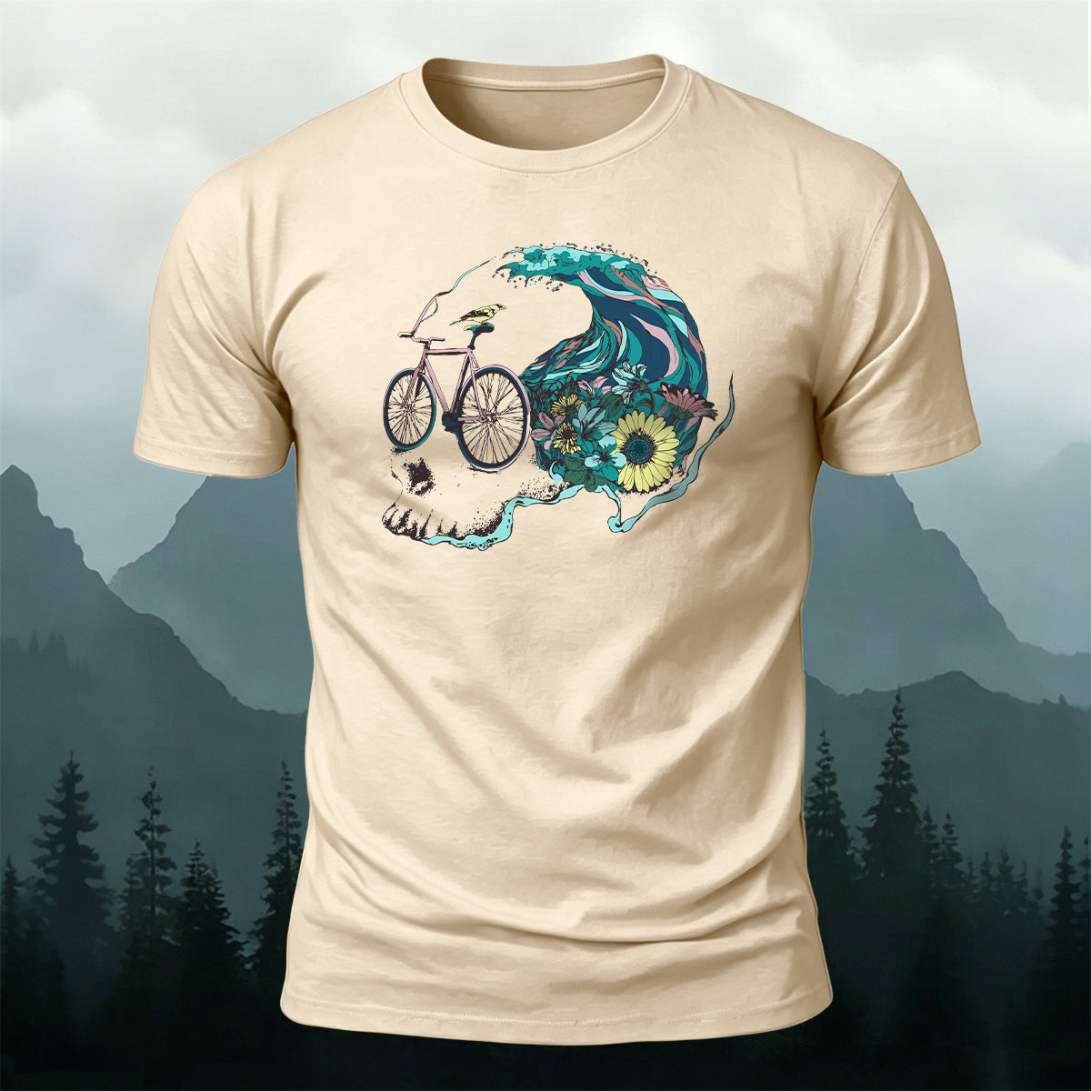 Enjoy Cycling Pattern Casual 100% Cotton T-Shirt