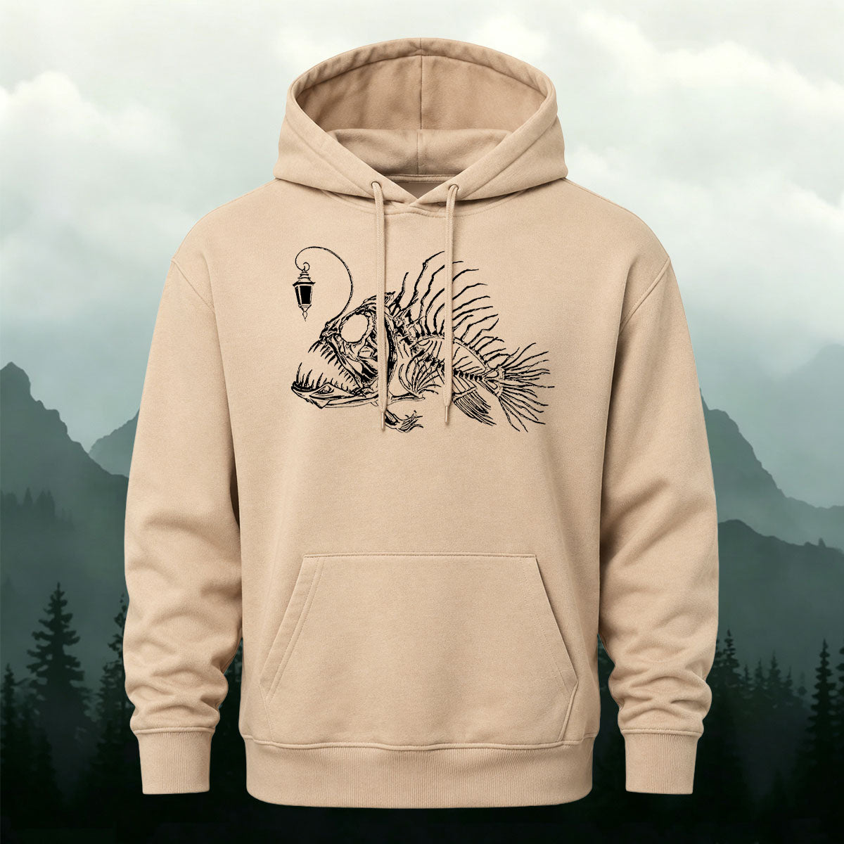 Cotton Blend Minimalist Lantern Fish Casual Hoodie