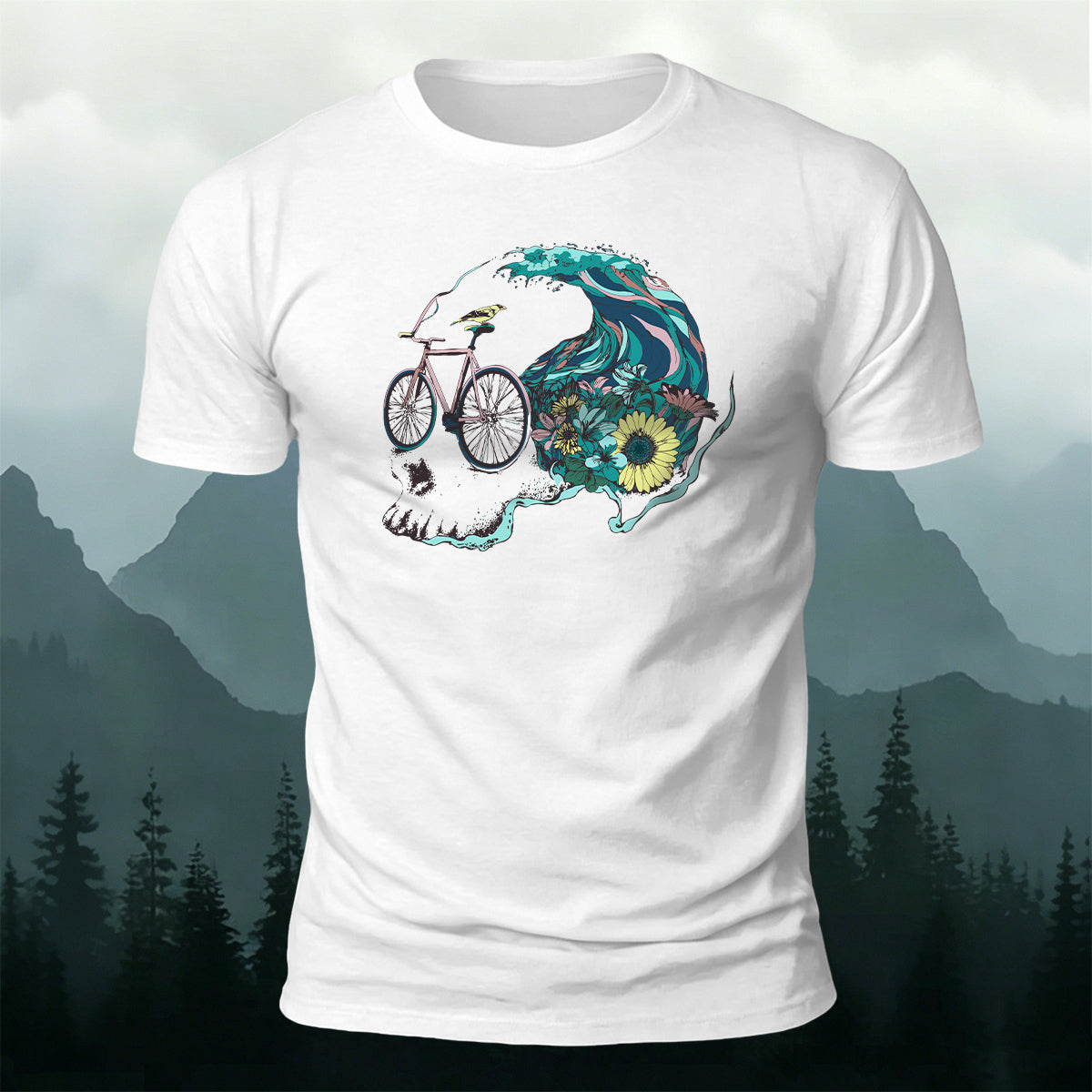 Enjoy Cycling Pattern Casual 100% Cotton T-Shirt