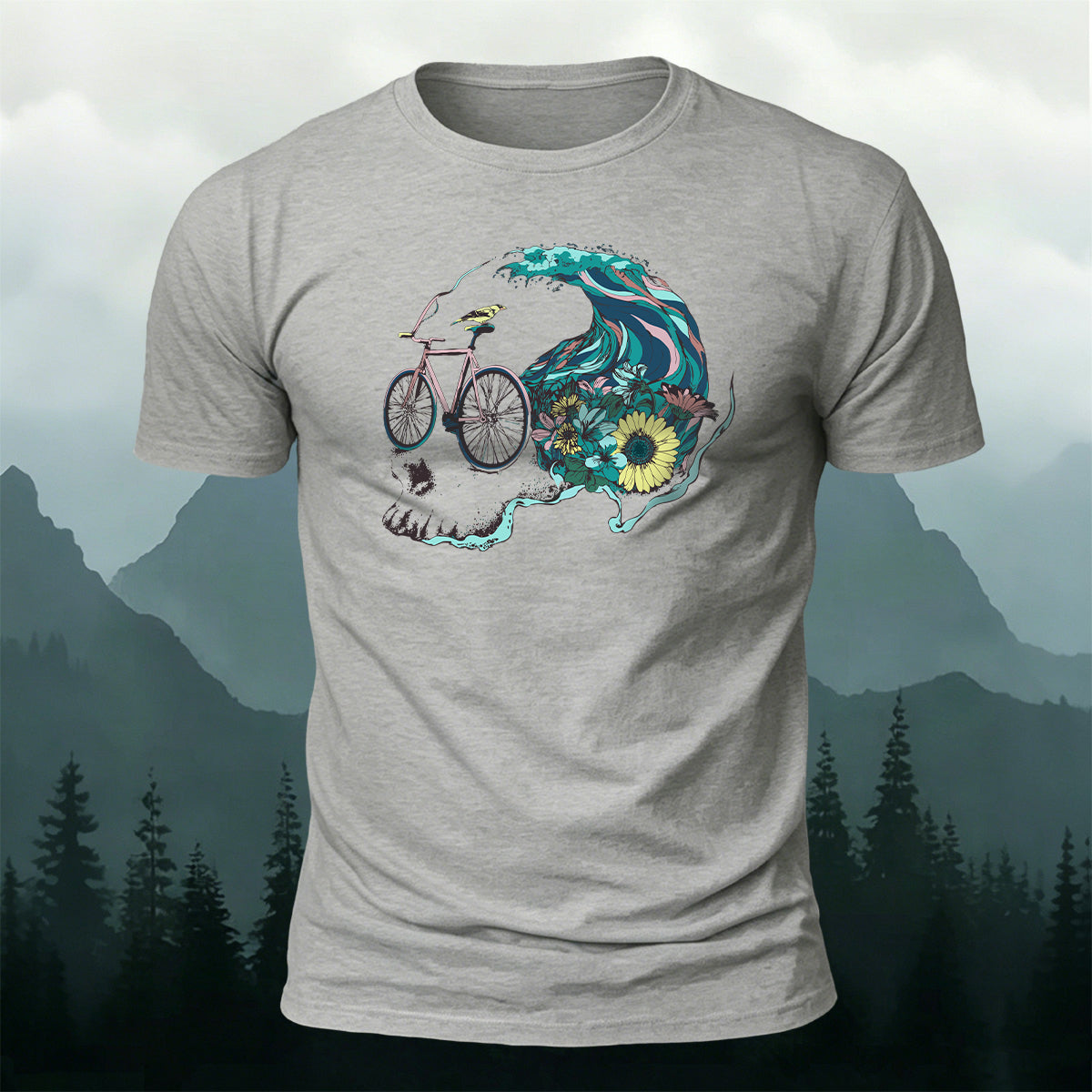 Enjoy Cycling Pattern Casual 100% Cotton T-Shirt