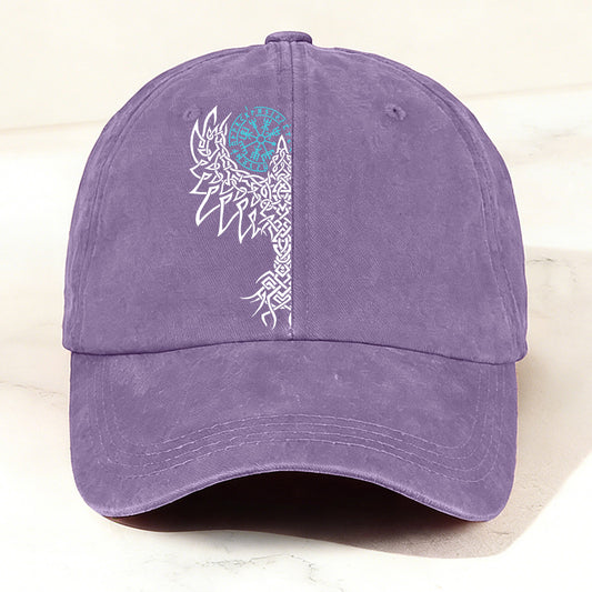 Retro Viking Totem Print Casual Washed Cap