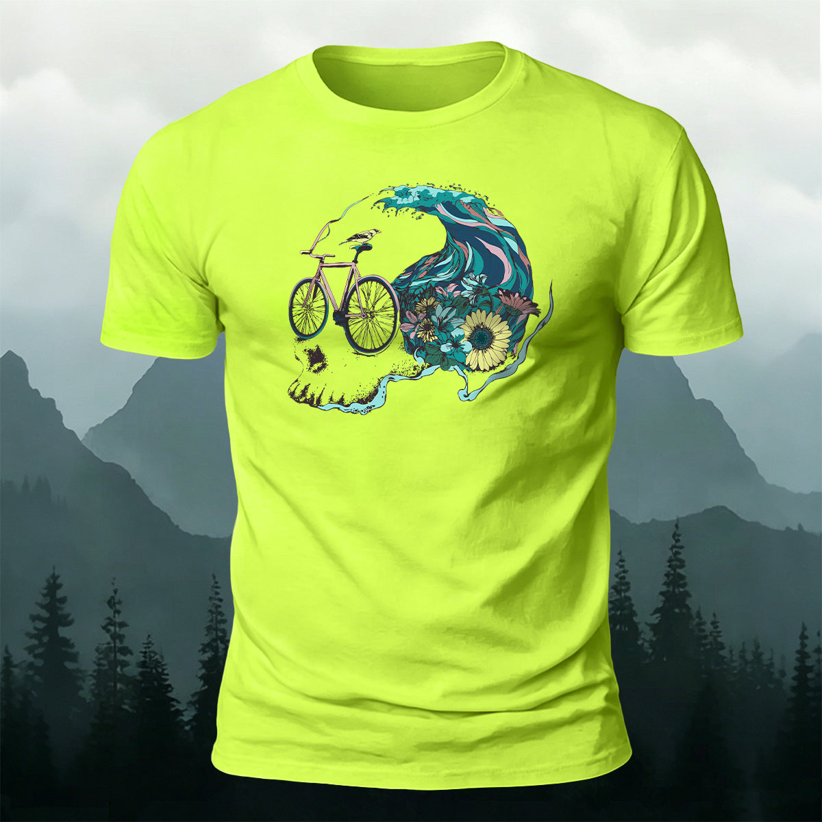 Enjoy Cycling Pattern Casual 100% Cotton T-Shirt