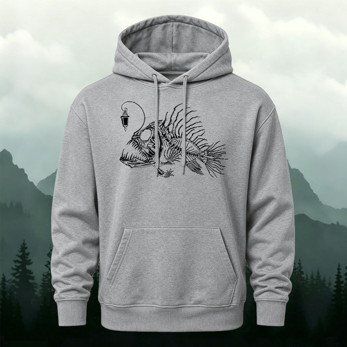 Cotton Blend Minimalist Lantern Fish Casual Hoodie