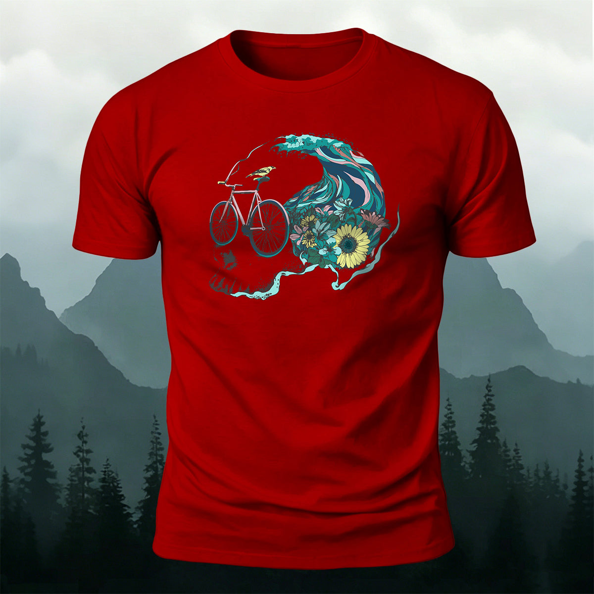 Enjoy Cycling Pattern Casual 100% Cotton T-Shirt