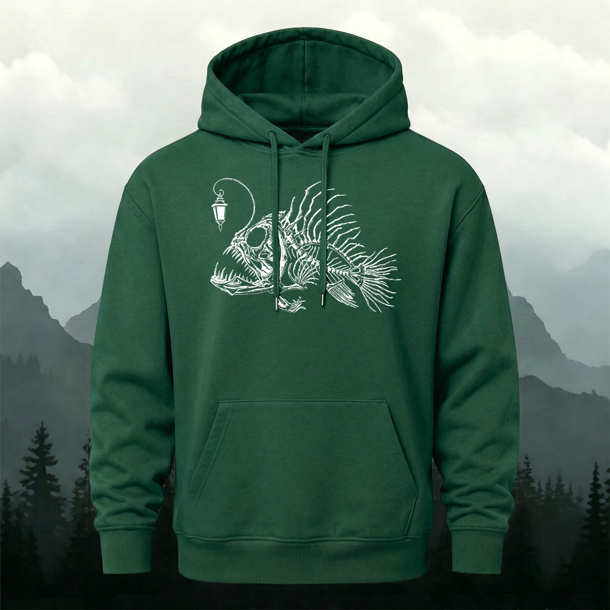 Cotton Blend Minimalist Lantern Fish Casual Hoodie