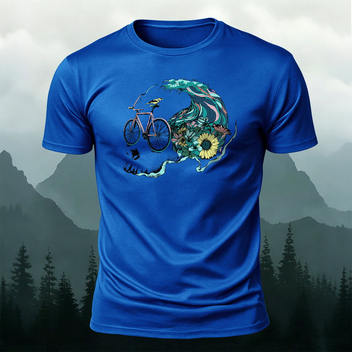 Enjoy Cycling Pattern Casual 100% Cotton T-Shirt