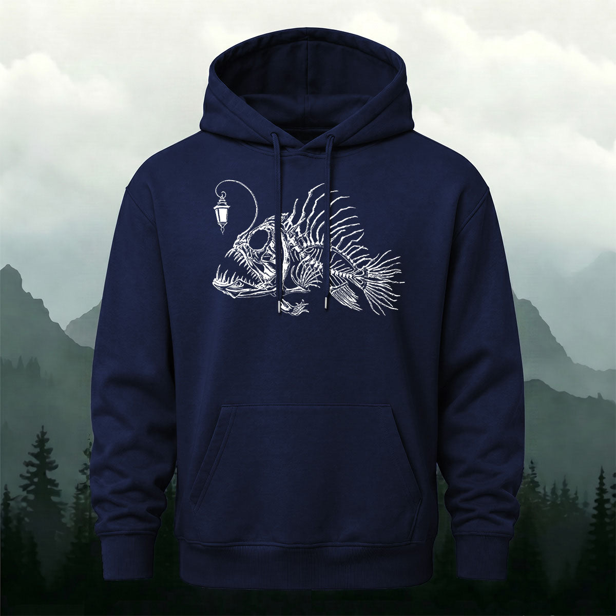 Cotton Blend Minimalist Lantern Fish Casual Hoodie