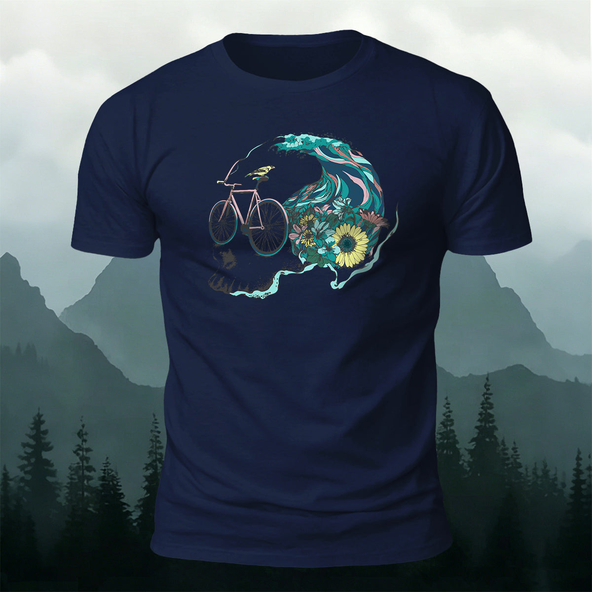 Enjoy Cycling Pattern Casual 100% Cotton T-Shirt