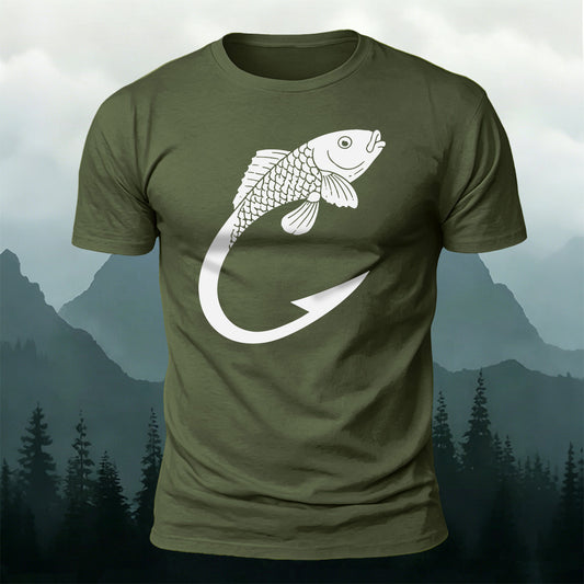 Premium Cotton Creative Carp Fish Hook Outdoor Tee