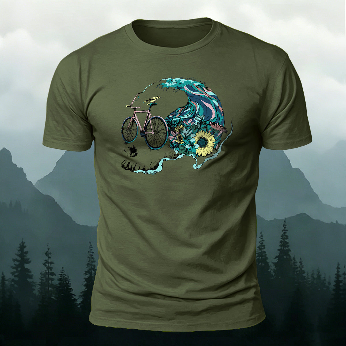 Enjoy Cycling Pattern Casual 100% Cotton T-Shirt