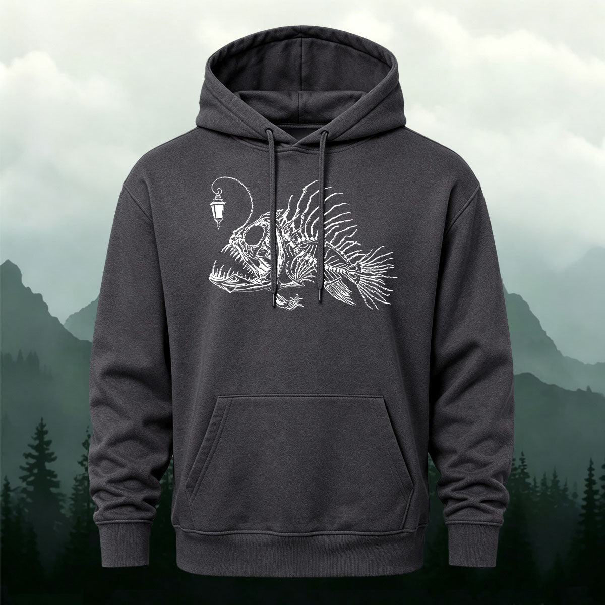 Cotton Blend Minimalist Lantern Fish Casual Hoodie