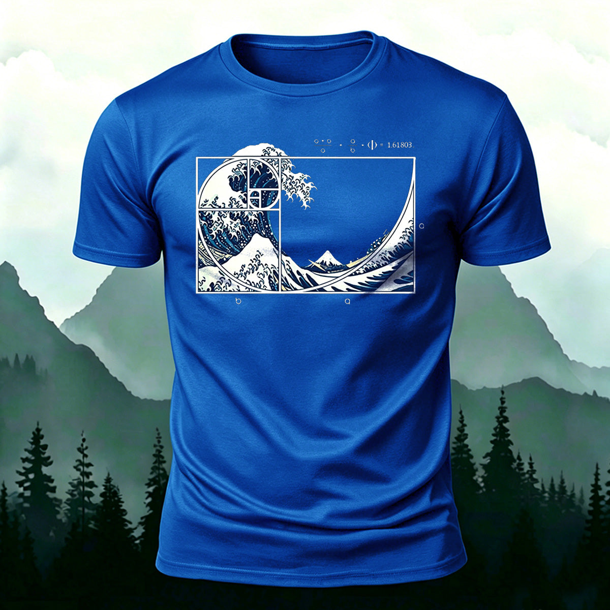 Waves Pattern Natural Style Skin-friendly Casual T-Shirt Blue