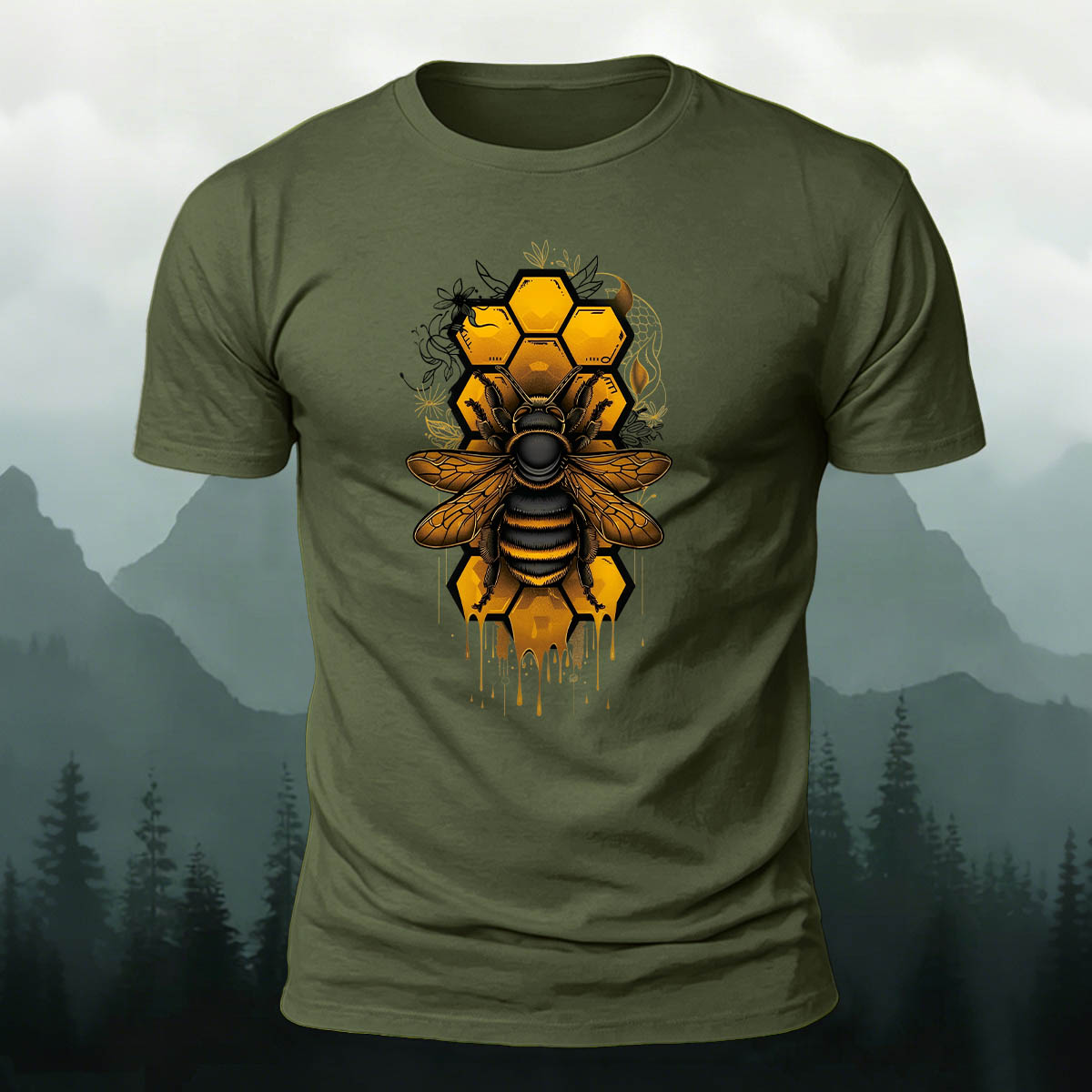 Bee Print Casual Natural 100% Cotton T-Shirt