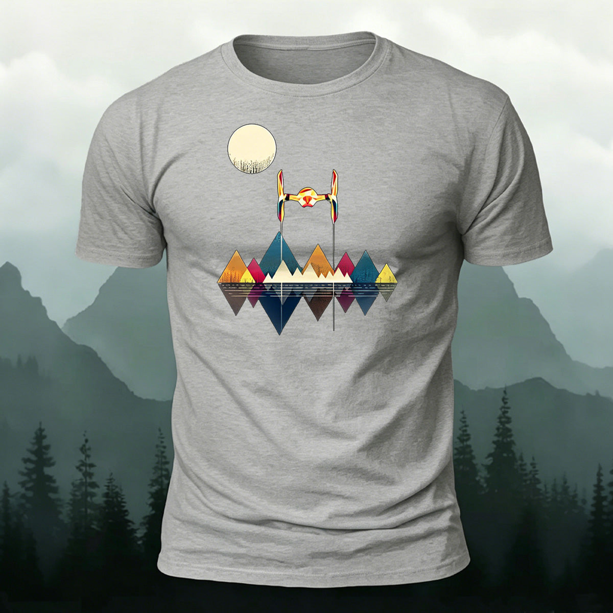 Color Graphic Print Premium Cotton Casual T-Shirt Grey
