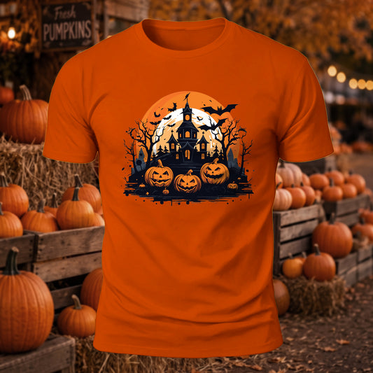 Premium Cotton Halloween Pumpkin Castle T-Shirt