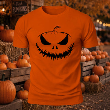 Premium Cotton Halloween Pumpkin Face Printed T-Shirt