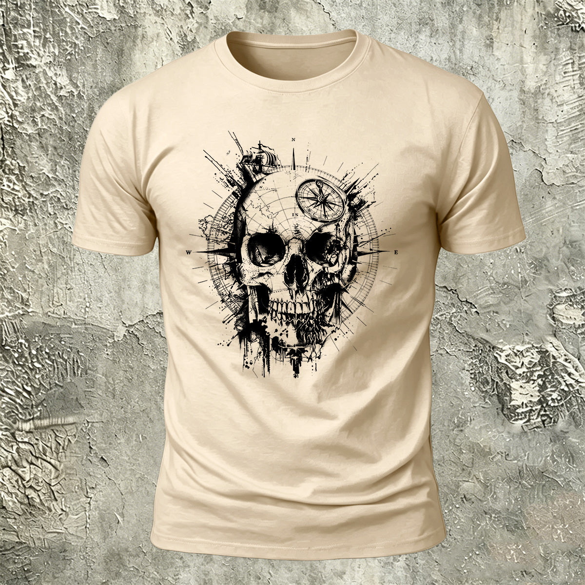 Nautical Compass Skull Retro Casual Breathable Tee