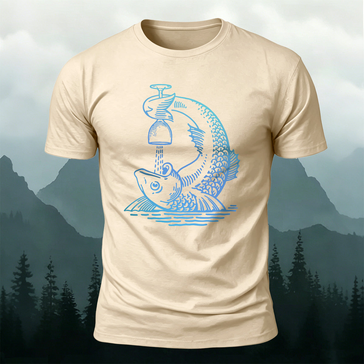 Fish Drunk Printed Casual Cotton Versatile T-Shirt
