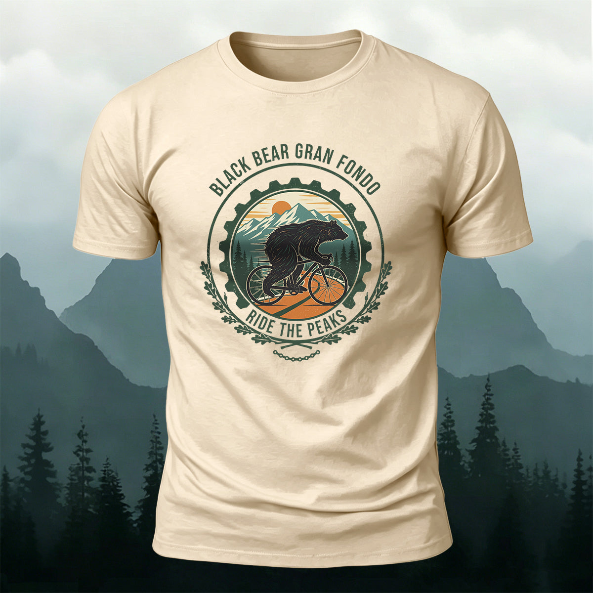 Black Bear Outdoor Cycling Round-Print Casual Cotton Tee