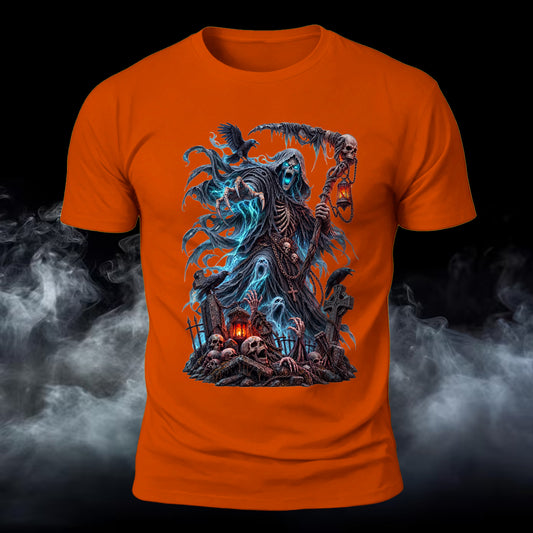 Wailing Grim Reaper Printed Short Sleeve T-Shirt