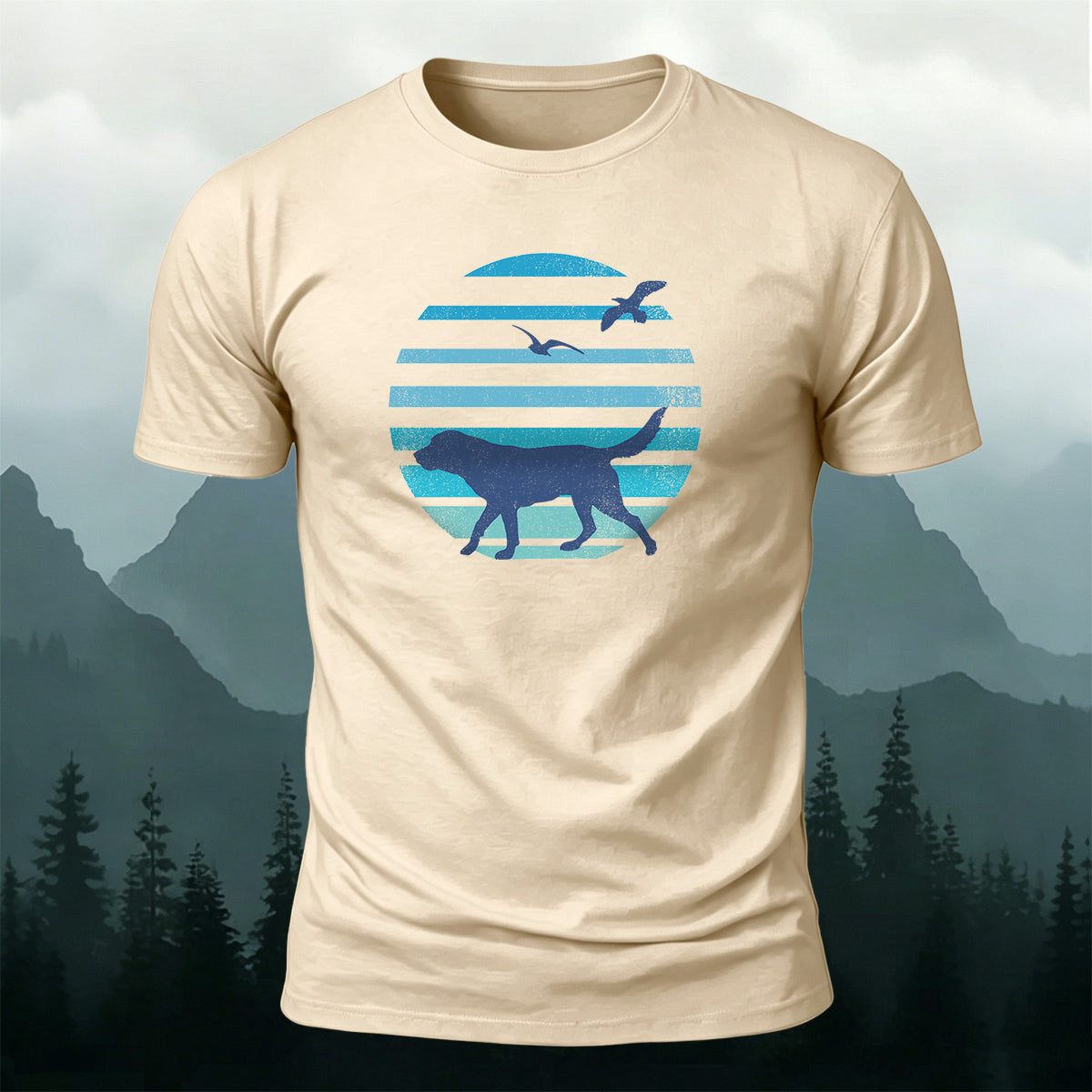 Cotton Circular Dog Silhouette Print Round-Neck T-Shirt
