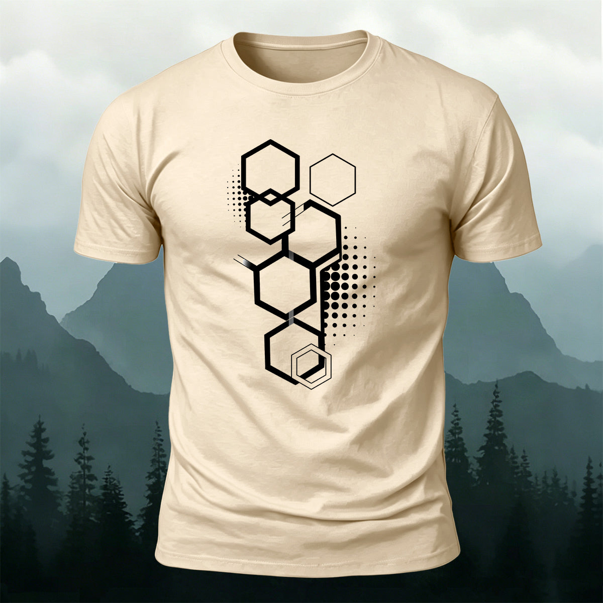 Cotton Hexagon Geometric Pattern Trendy Casual T-Shirt