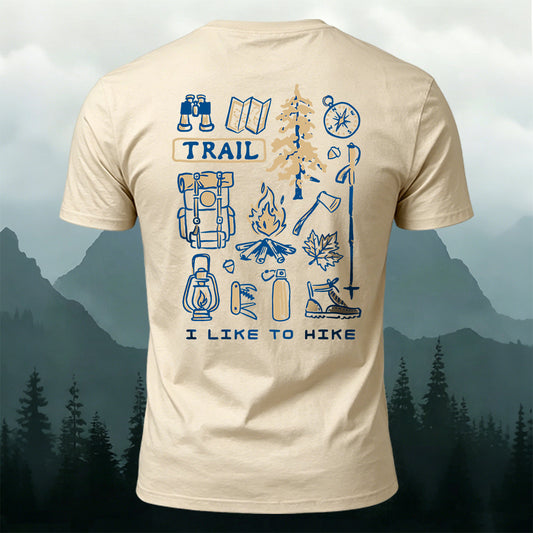 I Like to Hike Cartoon Print Breathable Outdoor Cotton T-Shirt