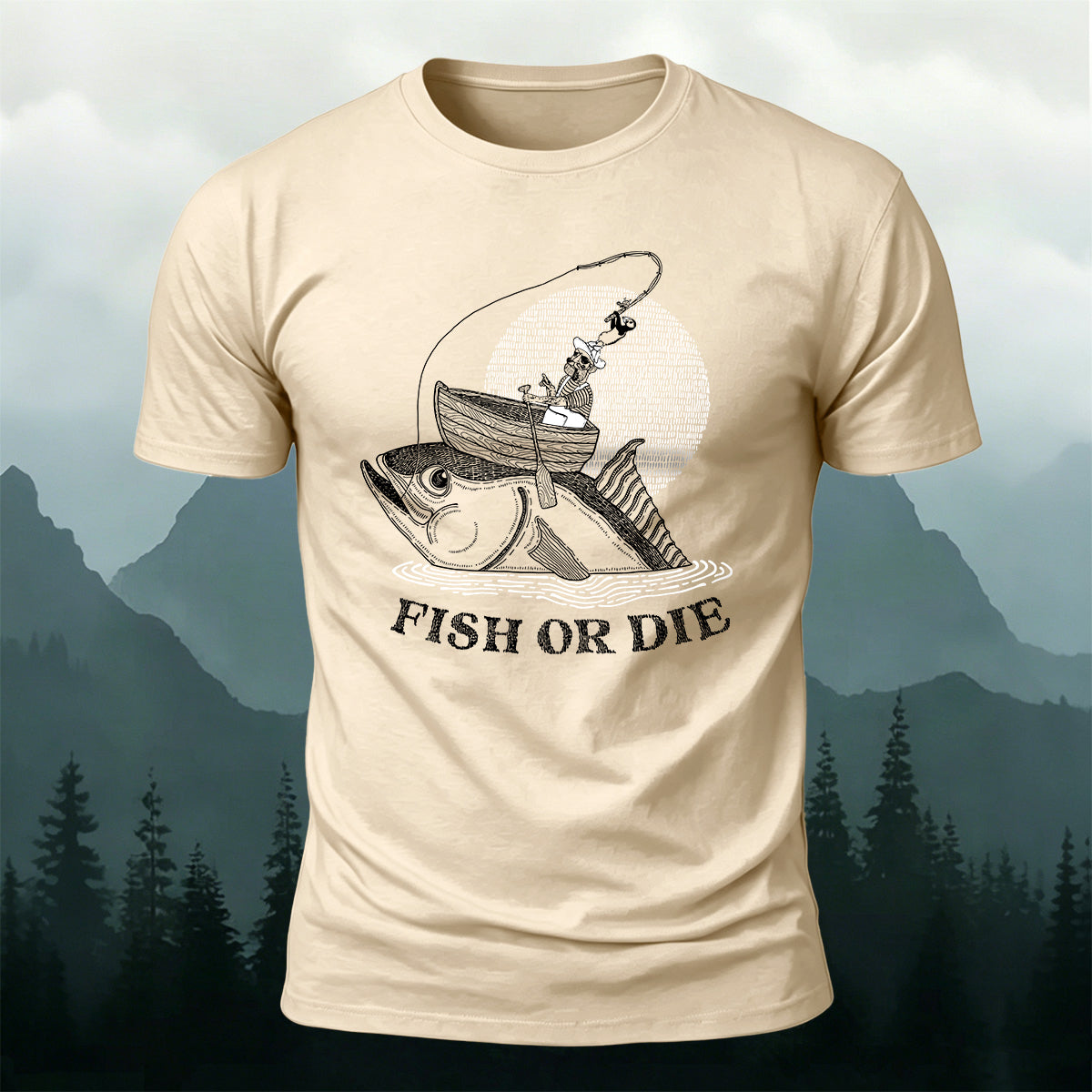 Fish Or Die Printed Casual Cotton T-Shirt