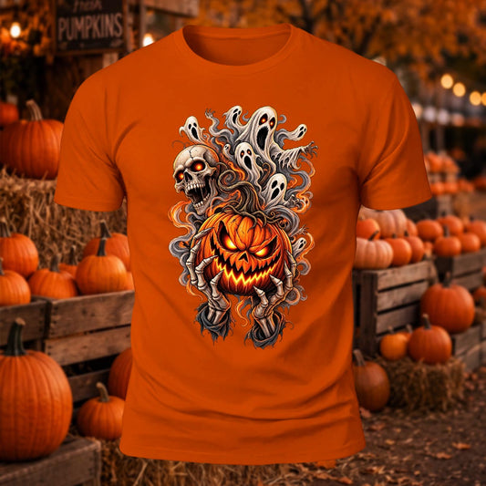 Halloween Jack-O'-Lantern Printed Short Sleeve T-Shirt