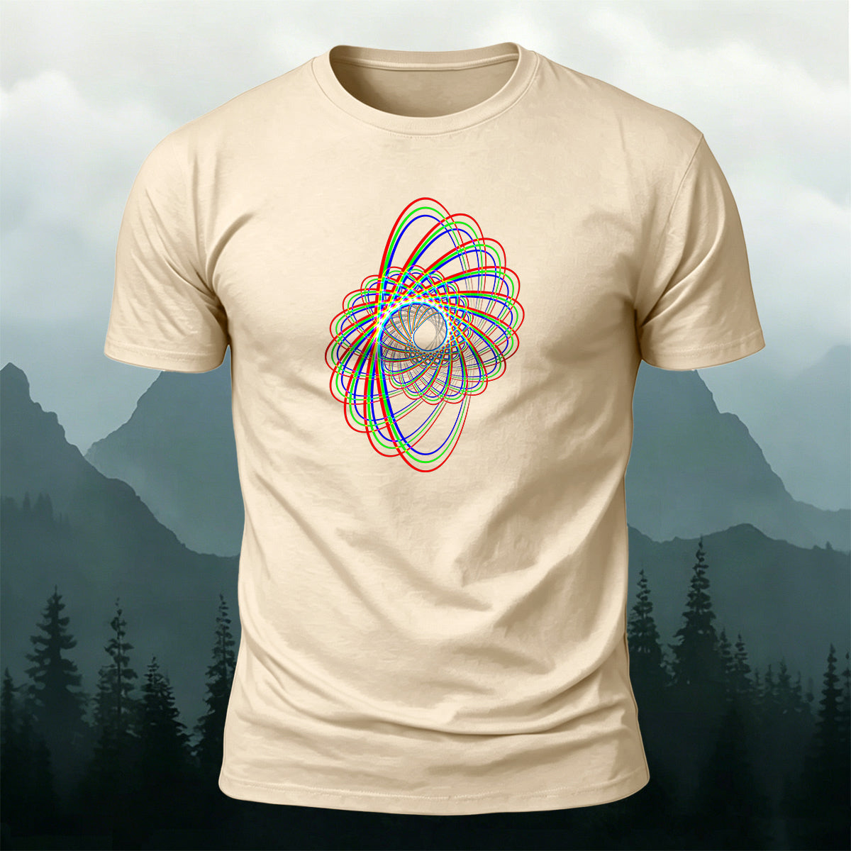 Combed Cotton Colorful Arcs Casual Crew-Neck T-Shirt