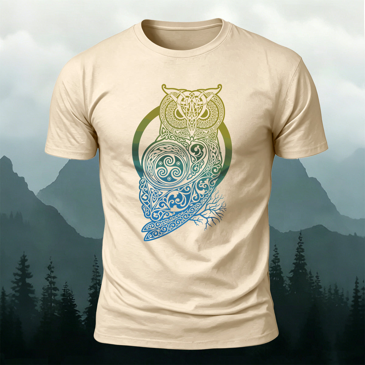 Viking Mythology Owl Print Casual Cotton T-Shirt