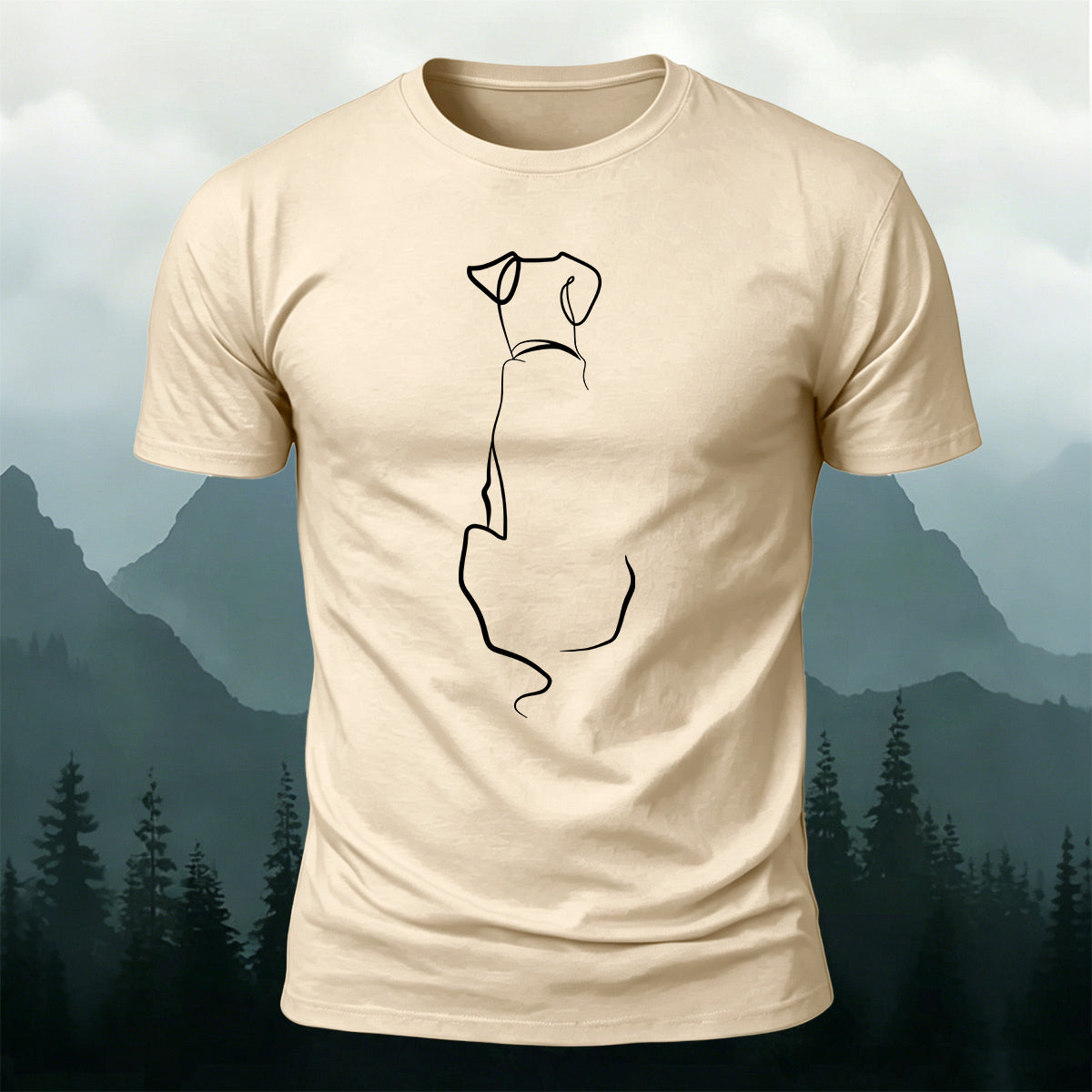 Cotton a Line-Art Puppy Print Casual T-Shirt