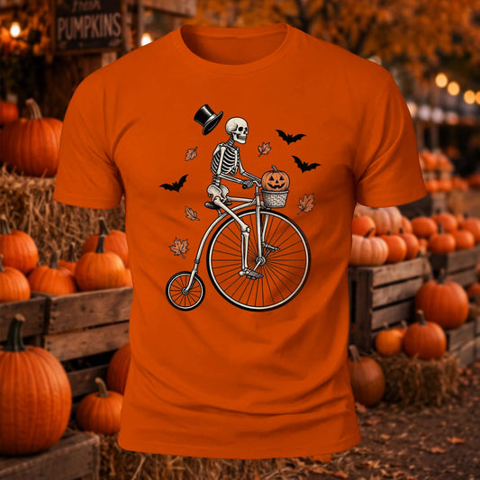 Pumpkin Skull Bicycle Rider Printed Short Sleeve T-Shirt