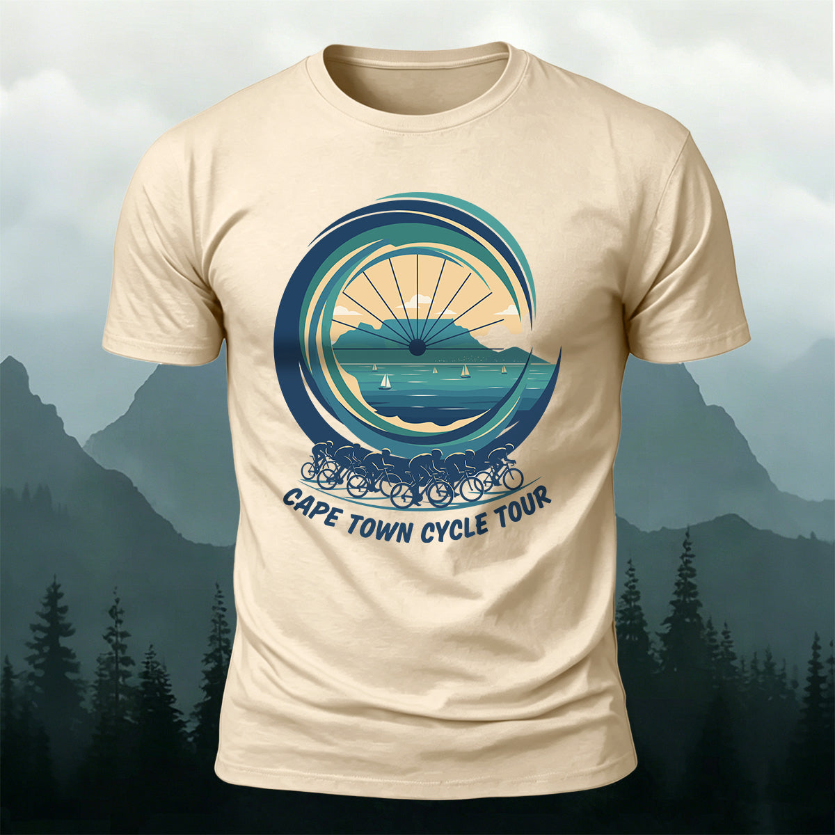 Outdoor Cyclists Round-print Casual Cotton T-Shirt