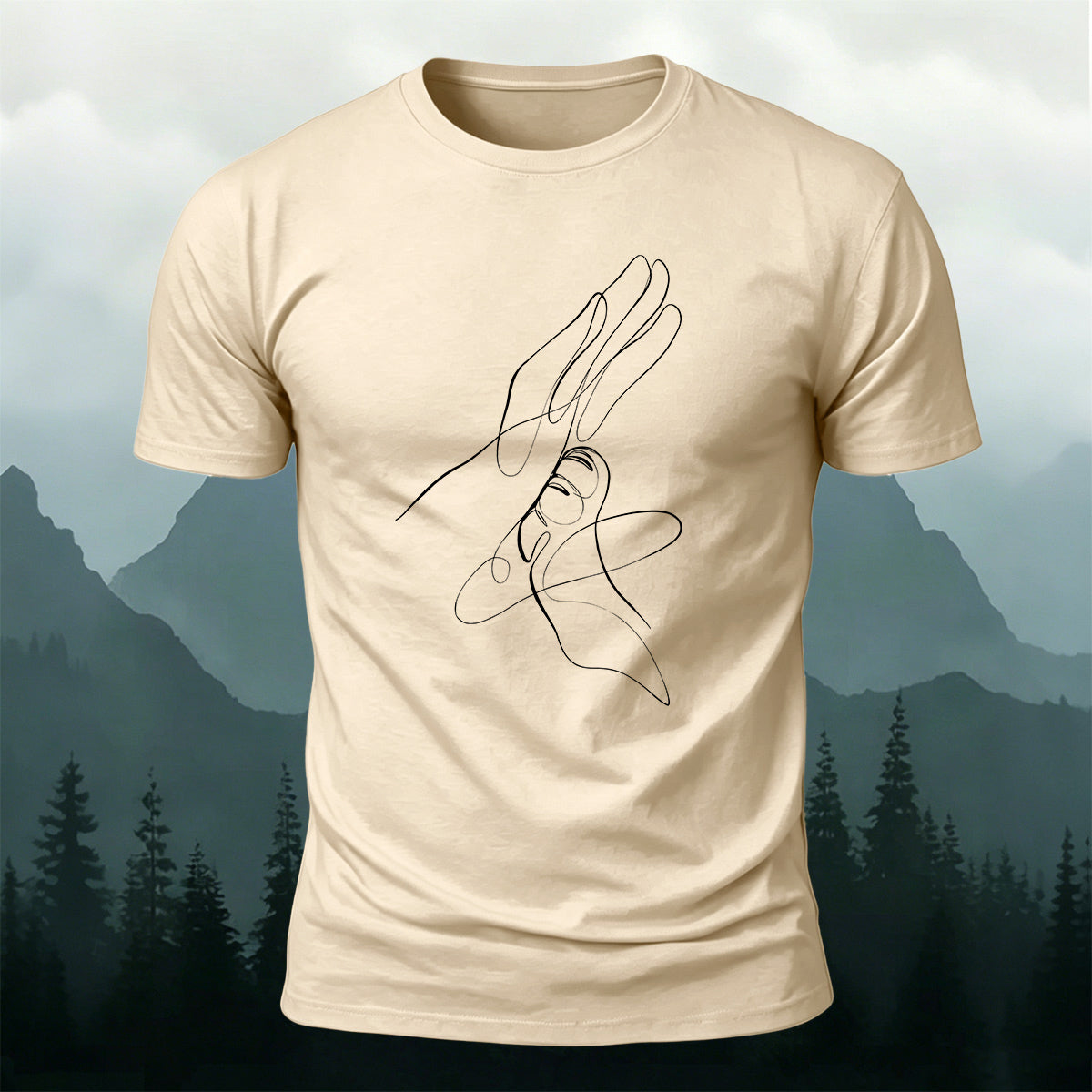 Combed Cotton Artistic Line Drawing Crew Neck T-Shirt