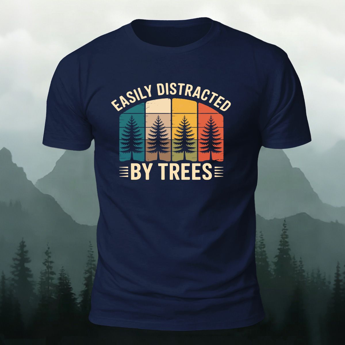 Eaily Ditracted Print 100% Cotton Crew Neck T-Shirt Navy