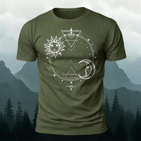 Sun and Moon Print Casual Cotton T-Shirt AMG