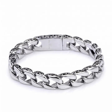 Stainless Steel Engraved Curb Men Bracelet