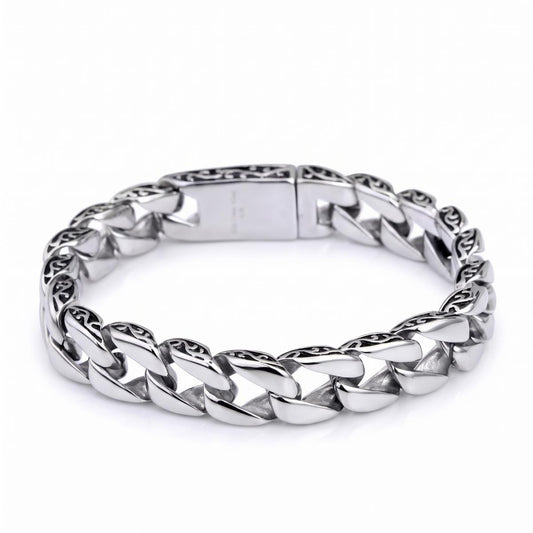 Stainless Steel Engraved Curb Men Bracelet