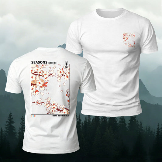 100% Cotton Japanese-Style Cherry Blossom Casual T-Shirt