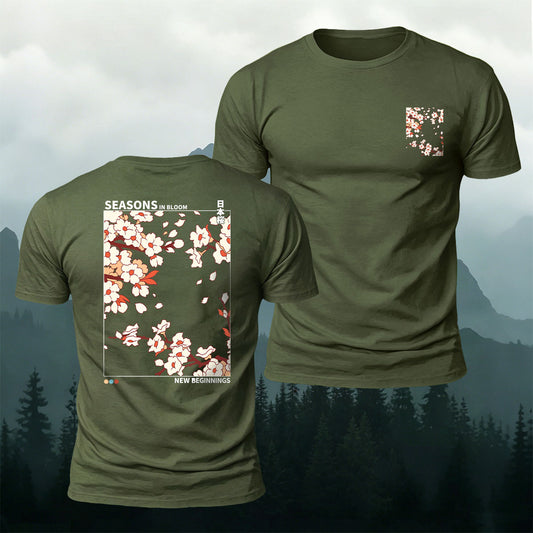 100% Cotton Japanese-Style Cherry Blossom Casual T-Shirt