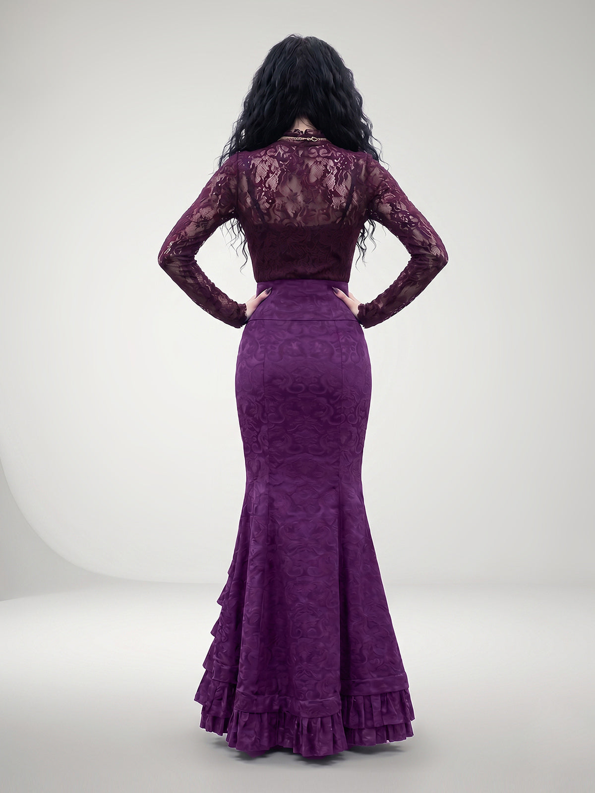 Gothic-Style Vintage Floral Fitted Mermaid Skirt