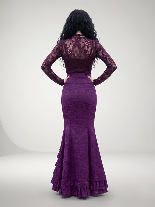Gothic-Style Vintage Floral Fitted Mermaid Skirt
