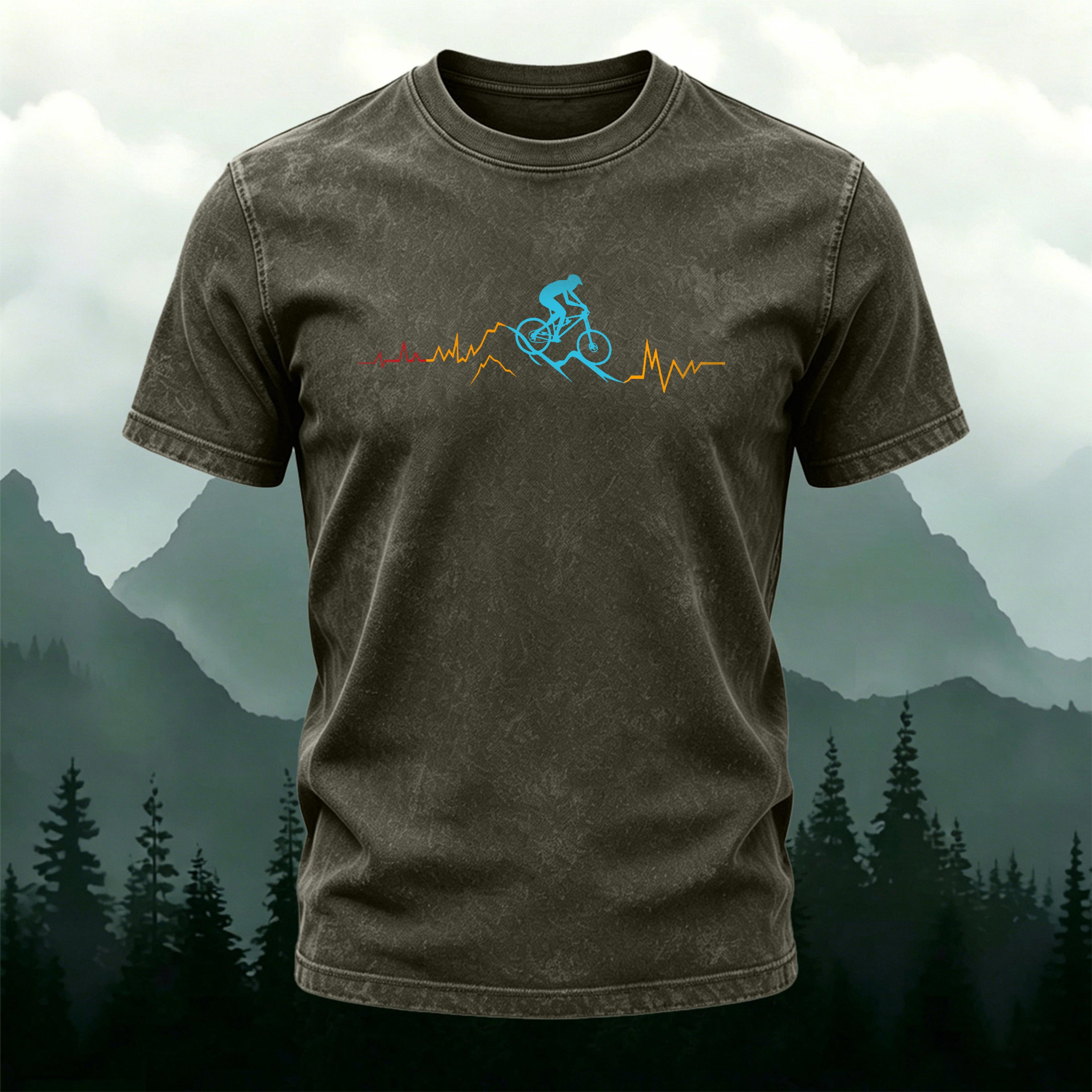 Minimalist Colorway Cyclist Print Washed Cotton T-Shirt