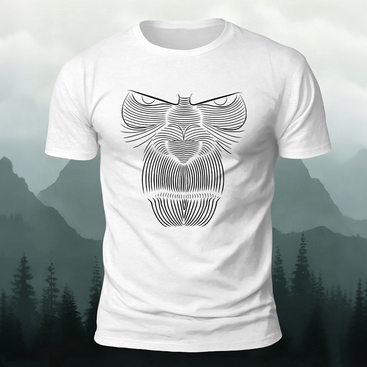 Striped Gorilla Face Printed 100% Cotton Crew Neck T-Shirt