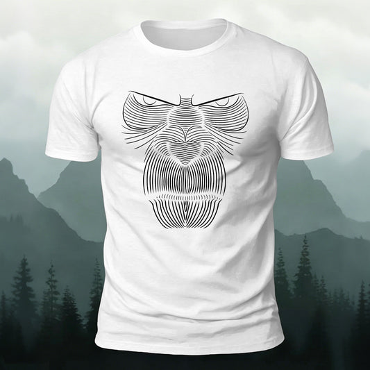 Striped Gorilla Face Printed 100% Cotton Crew Neck T-Shirt
